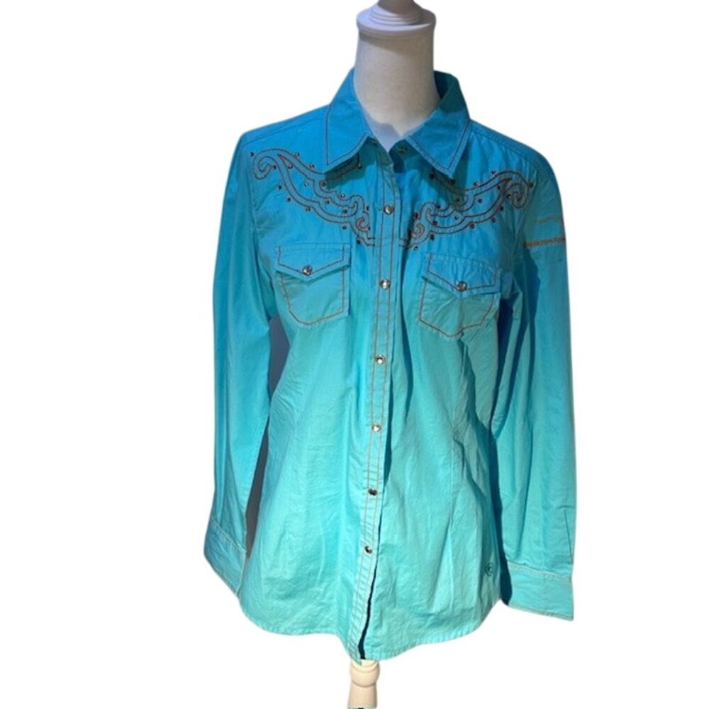 Ariat Shelby Fitted Western Shirt Womens Medium Blue Radiance Snap Front Ranch